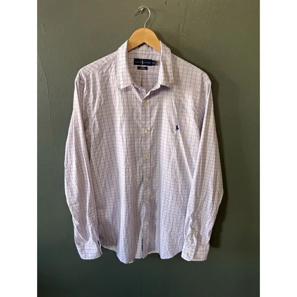 Polo Ralph Lauren Mens White Long Sleeve Checkered Button Up Shirt Size XL